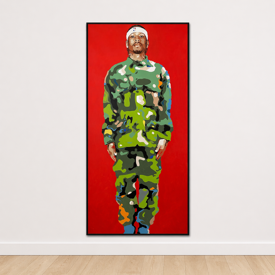 Allen Iverson life-size portrait painting by King Overman, acrylic on canvas, from personal collection of Spike Lee