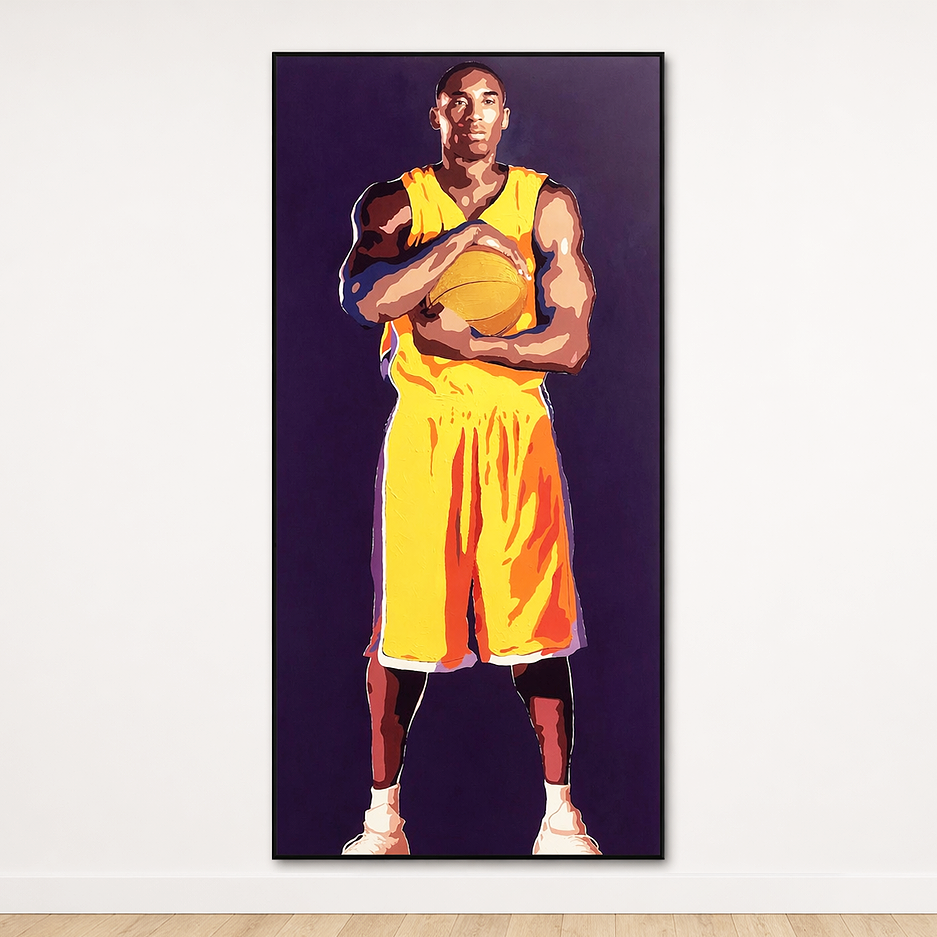 Kobe Bryant life-size portrait painting by King Overman, acrylic on canvas, from personal collection of Spike Lee