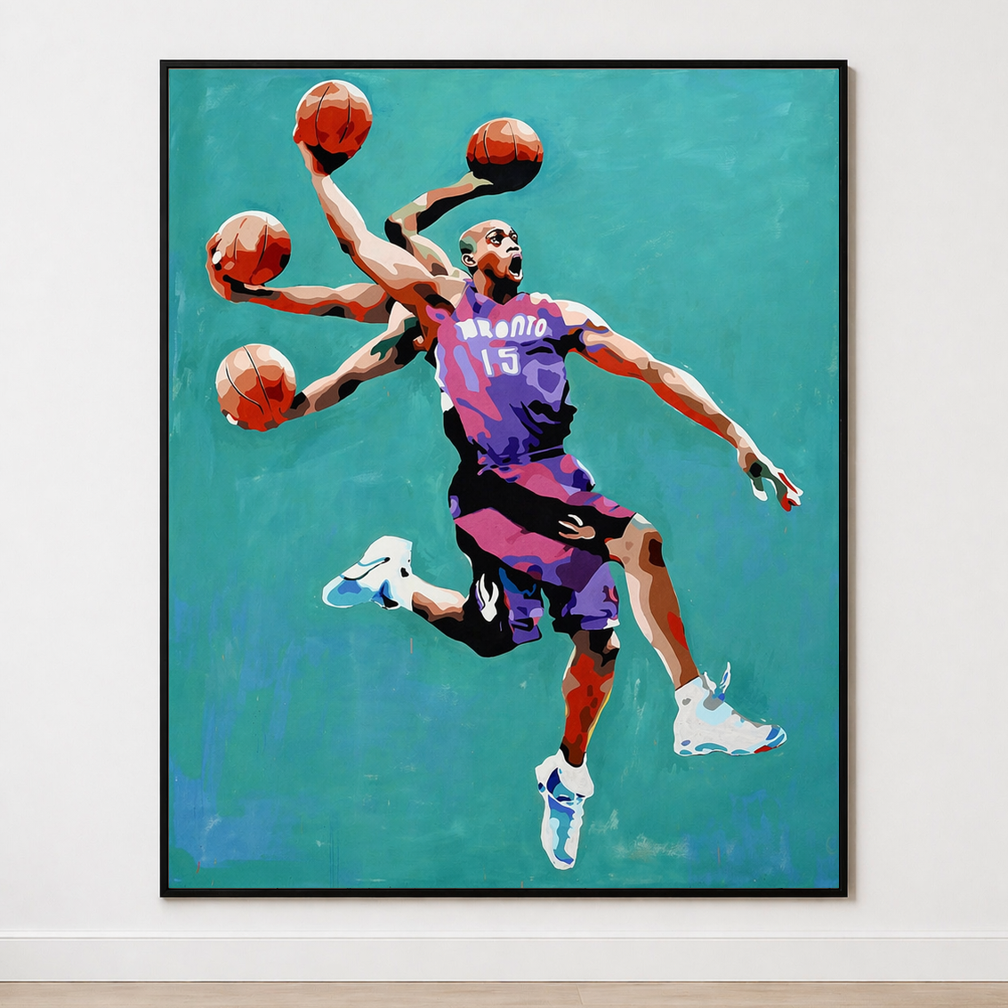 Vince Carter life-size portrait painting by King Overman, acrylic on canvas