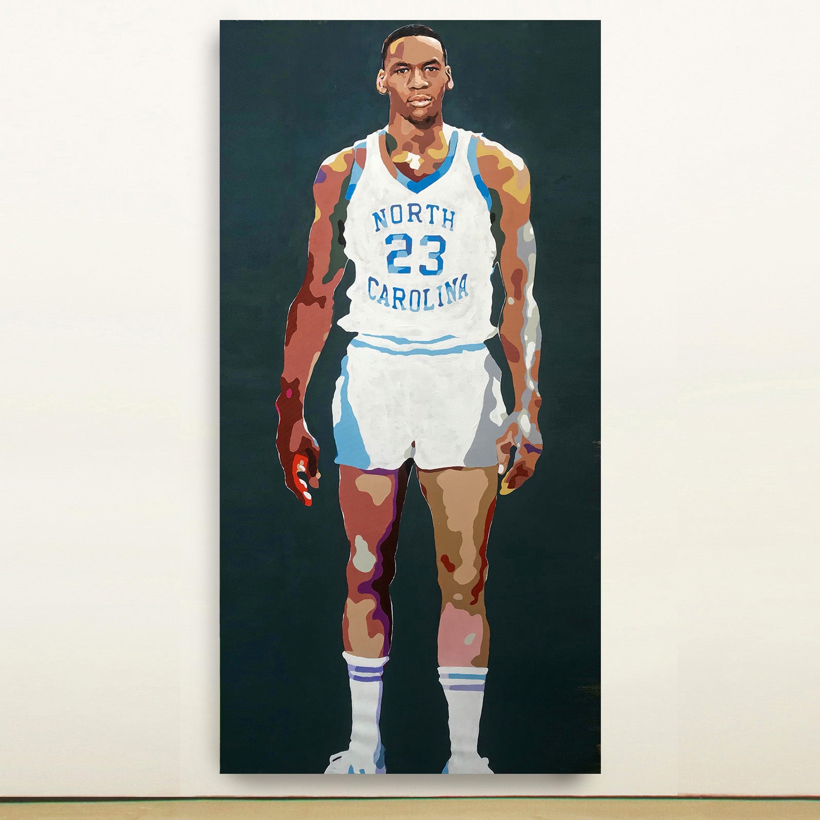 Michael Jordan life-size portrait painting by King Overman, acrylic on canvas, 6ft 6" tall, from personal collection of Spike Lee