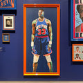 Patrick Ewing life-size portrait painting, by King Overman, on display at Brooklyn Museum, 7ft tall, acrylic on canvas.
