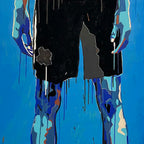 detail of Victor Wembanyama / Wemby life-size portrait painting by King Overman, acrylic on canvas, 7ft 4" tall