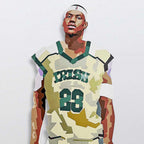 LeBron James life-size cut-out portrait painting by King Overman, acrylic and 24k gold leaf on board
